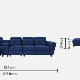woodsworth from pepperfry Impero Velvet RHS Sectional Sofa (3+ Lounger) in Royal Blue Colour with Adjustable Headrest image 2
