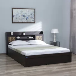 spacewood Kosmo Mayflower Queen Size Bed in Vermount Woodpore Finish with Box Storage image 1