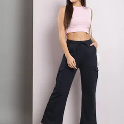 q-rious Women Flared Dark Blue Cotton Blend Trousers image 2