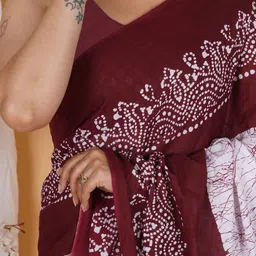 latest cotton mulmul saree Polka Print Ikkat Pure Cotton Saree image 5