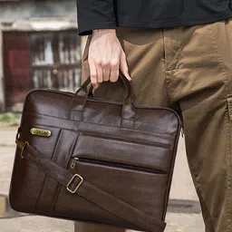 LOREM Unisex Coffee Brown Textured Messenger Bag image 2