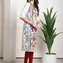 7threads KALINI Women Multicoloured Floral Printed Thread Work Crepe Kurta image 5