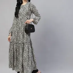 KALINI Animal Printed Puff Sleeves Pleated Anarkali Kurta image 5
