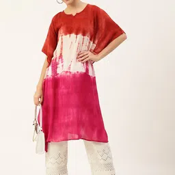 Maaesa Women Brown Dyed Crepe Kaftan Kurta image 5