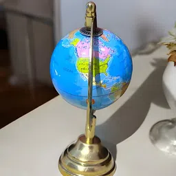clearo Mini World Globe with Golden Stand – 3 Inch Educational & Decorative Desk Globe Golden Arc Base, Multicolor Monument Map, Blue Ocean for Kids School Home Office Laminated Political Geography Study World Globe image 2