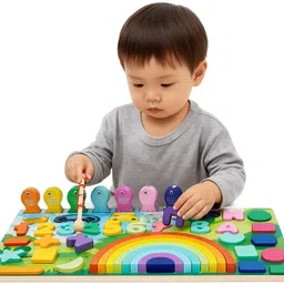 winx Multifunctional 5 in 1 Wooden Game Learning Board Puzzle Toy for Toddler image 4
