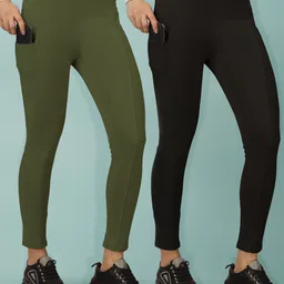 Solid Women Black, Green Tights-image-39
