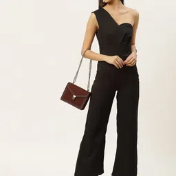 DODO & MOA Women Black Solid One Shoulder Basic Jumpsuit image 2