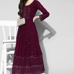 Kvsfab Embroidered Georgette Long Sleeves Maxi A-Line Ethnic Dress image 5