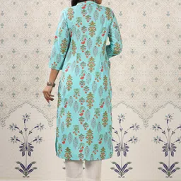 Ode by House of Pataudi Floral Printed Mandarin Collar Pure Cotton Kurta image 2