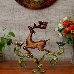 craft tree Metal Handpainted Decorative Deer Tea Light Showpiece in Multicolor image 1