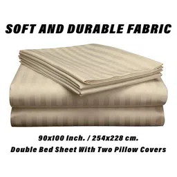 Kuber Industries Cream Striped Cotton 144 TC Queen Bedsheet with 2 Pillow Covers image 2