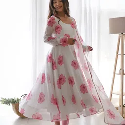 pavitraclothing Floral Print, Printed Georgette Stitched Anarkali Gown image 3