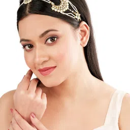 FEMMIBELLA Gold-Plated Kundan Studded Matha Patti Head Jewellery image 5