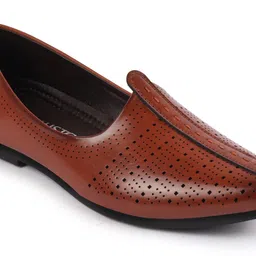 fausto Laser Cut Design Broad Feet Ethnic Slip On Wedding Juttis and Mojaris For Men image 3