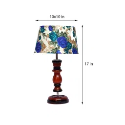 brightdaisy Milan White & Blue Fabric Shade Night Lamp With Wood Base image 3