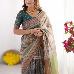 MAHARANI COUTURE Ethnic Motifs Printed Pure Cotton Banarasi Saree image 3