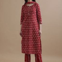Jaipur Kurti Floral Printed Gotta Patti Pure Cotton Straight Kurta With Trouser & Dupatta-picture-47