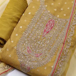 Meena Bazaar Floral Embroidered Sequinned Work Unstitched Dress Material image 3