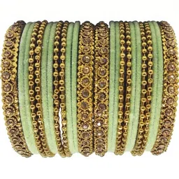 LLL FASHION Set Of 24 Beige Glass Artificial Stones & Beads Bangle-picture-39