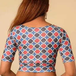 Bindigasm's Advi Shabaa Ajrakh Printed Boat Neck Saree Blouse image 4