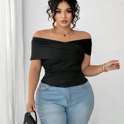 LULU & SKY Women Off-Shoulder Ruched Bardot Crop Top-picture-24