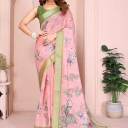 HERE&NOW Floral Zari Linen Blend Saree-picture-38