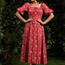 Anayna Floral Printed Cotton Tie-Ups Detail Maxi Ethnic Dress-picture-11