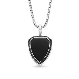 P. R. PRINTS Men 925 Sterling Silver-Plated Stone Studded Heart Shaped Pendant With Chain image 3