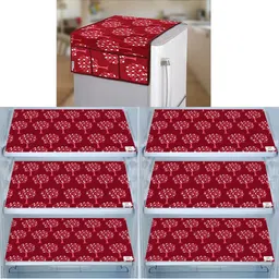 E-Retailer 7-Pcs Maroon Printed Refrigerator Covers-image-64