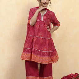 Biba Girls Bandhani Printed Cotton A-Line Kurta with Palazzos & Dupatta-picture-22