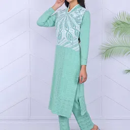 KNITZY Ethnic Motifs Self Design Pure Wool Kurta With Pyjamas image 5
