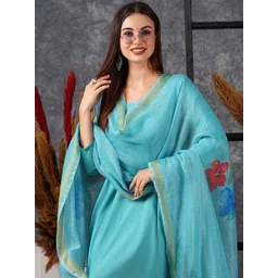 GoSriKi Round Neck Anarkali Kurta With Trousers & Dupatta image 3