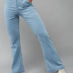 DOLCE CRUDO Women Cotton Solid Clean Look Bootcut High-Rise Stretchable Jeans-image-29
