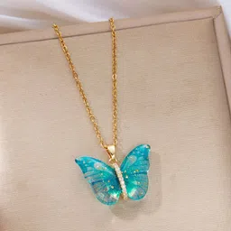 Shining Diva Fashion Gold-Plated Artificial Stones Studded Butterfly Shaped Pendant-picture-38