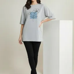SZN Floral Printed Drop-Shoulder Sleeves Cotton T-shirt-image-76
