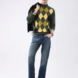 Monte Carlo Men Printed Woollen Mock Neck Full Sleeve Pullover image 3