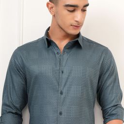 HIGHLANDER Men Spread Collar Textured Cotton Slim Fit Casual Shirt-picture-13