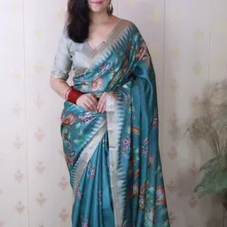 ELITE WEAVES Floral Silk Blend Handloom Tussar Saree image 2