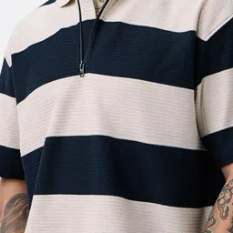 The Souled Store Men Striped Polo Collar T-shirt image 3