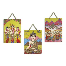 ArtVibes 3-Pcs Yellow & Red Hindu Deity Printed Wooden Wall Hanging Decor image 4
