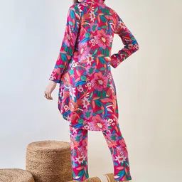 The Kaftan Company Pink Floral Printed Tunic With Trousers Co-Ords image 5