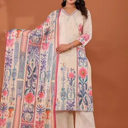 ZARI Women Floral Printed Cotton Kurta with Trousers & Dupatta-picture-14