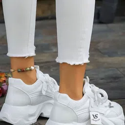 K Footlance Women Woven Design Lace-Up Sneakers image 4