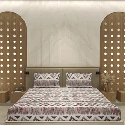 Monte Carlo White & Brown Printed Cotton 210 TC Queen Bedsheet Set 2.24 m x 2.54 m image 3