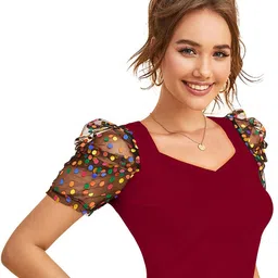 Fashion Care Women Sweetheart Neck Puff Sleeve Crop Top image 2
