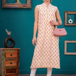 HIGHLIGHT FASHION EXPORT Women Ethnic Motifs Printed Sleeveless A-Line Kurta-image-3