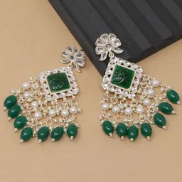 BELWICK Gold-Plated Kundan Studded And Pearls Beaded Diamond Drop Earrings-picture-40