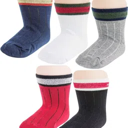 NESKA MODA Kids Pack of 5 Colourblocked Cotton Ankle Length Socks-picture-53