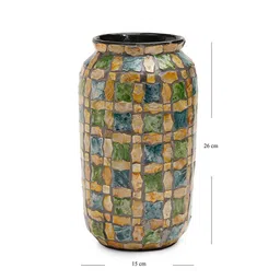 Pure Home and Living Blue & Green Geo Pattern Capiz Shell Ceramic Vase image 5